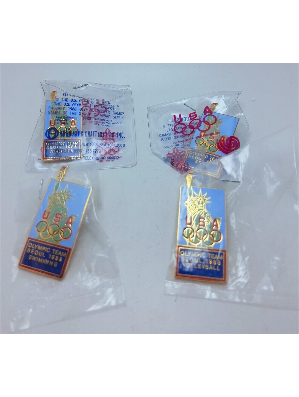 USA Olympic Team SEOUL 1988 Lot 4 Pins Pin Statue of LIBERTY 1.5" Tall  NIP NEW
